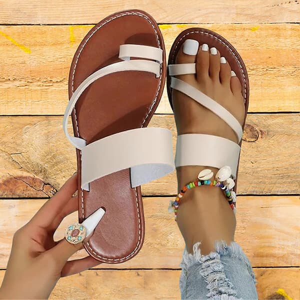 Dame Ensfarvede Flip-flops Kvinde Plus Størrelse Flade Sandaler Egnet Til Strandbrug White 39