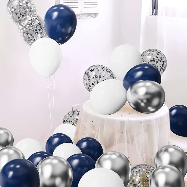 Marineblå Sølv Hvid Konfetti Balloner Arch Kit, 120 Stk 12in 10in 5in Latex Garland Buer Kit Til Graduering, Fødselsdag, Bryllup, Jubilæum, Fejring