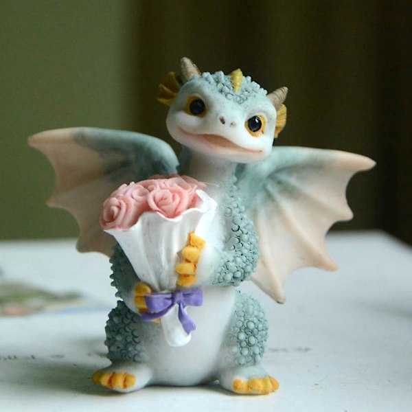 Söt Drakstaty Landskap Resin Figurer Trädgårdshantverk Dekorationer Djurprydnader Hem Flower Dragon