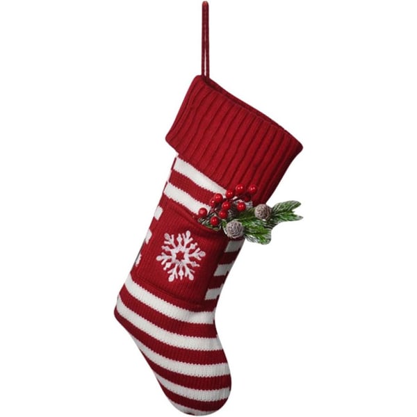 Julestrømper - Hængende julestrømpe Pet Paw Stor kabelstrik strømpepynt til familieferiens julefest (Rød-1)
