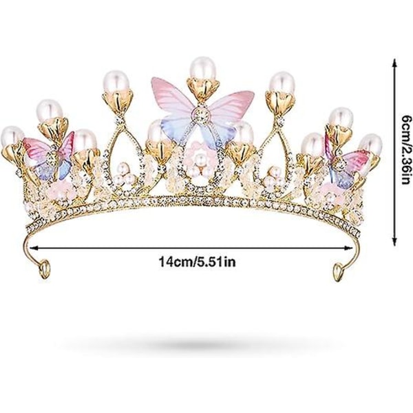 Crystal Tiara Pearl Pannebånd Princess Costume Crown Pannebånd, Butterfly Tiara Crown
