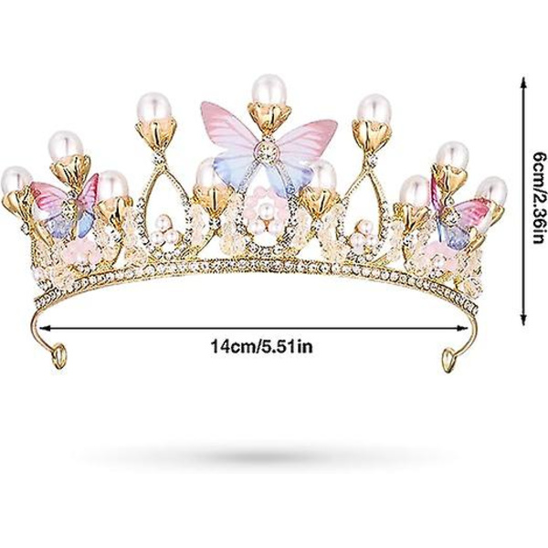 Krystal Tiara Perle Pandebånd Prinsesse Kostume Krone Pandebånd, Sommerfugl Tiara Krone