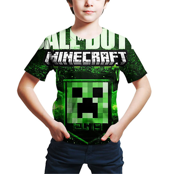 Minecraft Spil Print Børne T-shirt med Korte Ærmer Sommer Casual Tee Tops D 13-14 Years