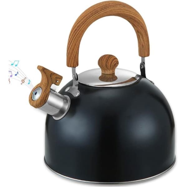 2L elkedel / retro tekande i rustfrit stål, automatisk fløjte, velegnet til gas- og induktionskogeplader, sort