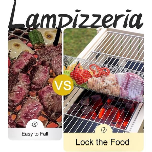 Sett med 2 BBQ-grillkurver (35 cm) med ruller, kroker og avtakbart håndtak – tilbehør for utendørs matlaging