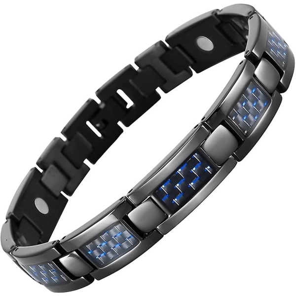 Blå kolfiber svart titan magnetiskt armband för män, justerbart