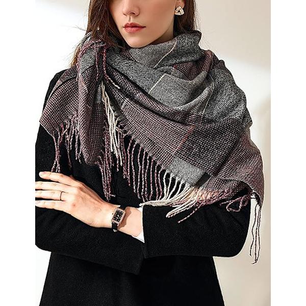 Dame Imitation Cashmere Sjal - Vinter Lang Blød Varmt Tartan Tassel Sjal Sjal til Damer, Tassel Sjal Sjal Gaver til Kvinder (Brun)