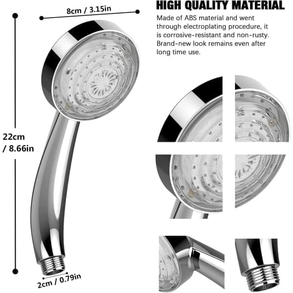 CQBB LED Brusehoved, Brusehoved, Lys Brusehoveddyse, Farve Brusehoved, LED Håndbruser, 7 Farver Automatisk Skift, Universal, Krom