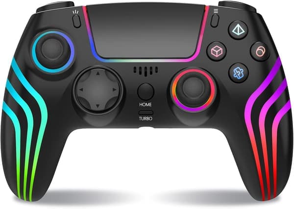 PS4-kompatibel trådløs controller med LED-belysning, dobbelt vibration, til PS4/PS4 Pro/PS4 Slim, Sort