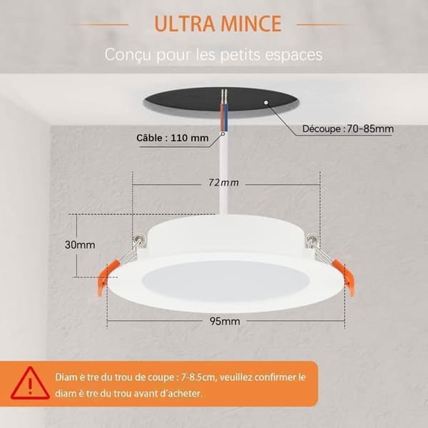Extra Platta Infällda LED-spotlights - 6W - Neutralvit 4000K - Φ70-85mm Hål - 10-pack - För Kök, Vardagsrum, Hall