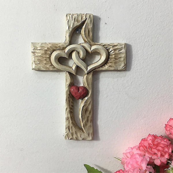 Jeesuksen uskonnollinen ortodoksinen rukous veistetty puinen risti yhteen kietoutuneen sydämen seinäkoristelu