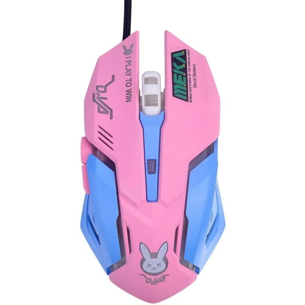 Gamingmus, 7 farger bakgrunnsbelyst optisk spillmus ergonomisk USB kablet med 2400 DPI og 6 knapper 4 skyting for datamaskin/Win/Android/iOS. (Rosa blå)