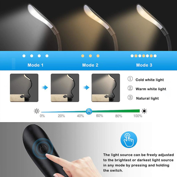 Bokstöd Clip-on Bordslampa Ögonskydd Mjukt Ljus Bordslampa För Sovrum Sovsal Läshörna White 75*40*245mm