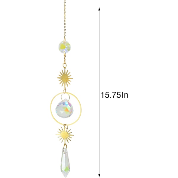 Krystallglass Solfanger Vindklokker, Hengende Gull Sol og Måne Krystall Henger Innredning Glass Solfanger