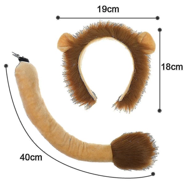 Løveører og hale sett Karneval Dyreører Hodebånd Barne Løve Kostyme Løveører Hodebånd Fest