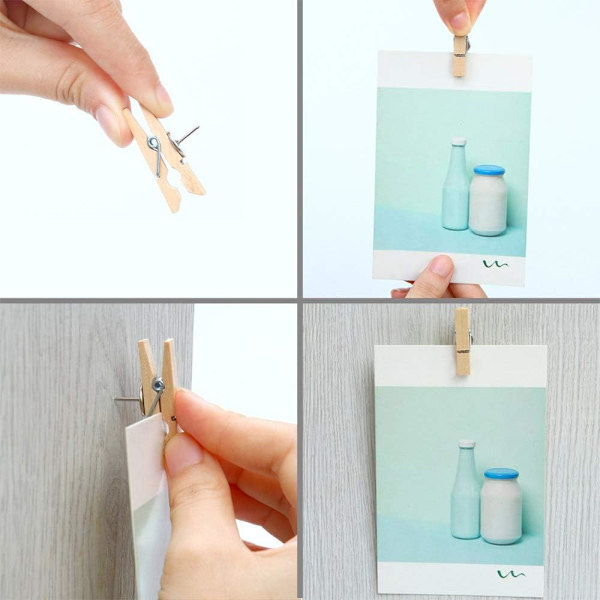50 stk. trykknapper med træclips, træstifter med trykknapper, papirclips med stifter tegnestifter tommelfingerknapper 35x7mm til korktavler opslagstavle kort