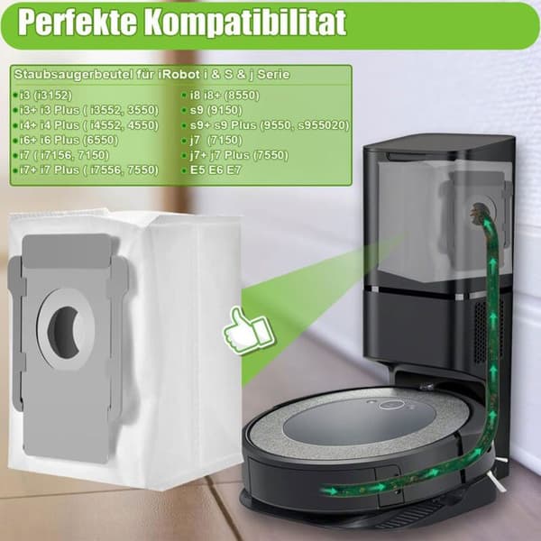 Støvsugerposer til iRobot Roomba i7, i7+, s9, s9+, i3, i4, i6, i8, j7, e5, e6, e7 – pakke med 10 – Clean Base-erstatning