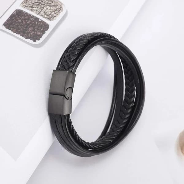 QD Herrarmband Flätat Läderarmband med Magnetlås 20,5 cm