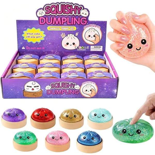 12-pack glitter squishies med ånglåda - Dumplingformad stressboll - Klämbar sensorisk leksak för barn och vuxna