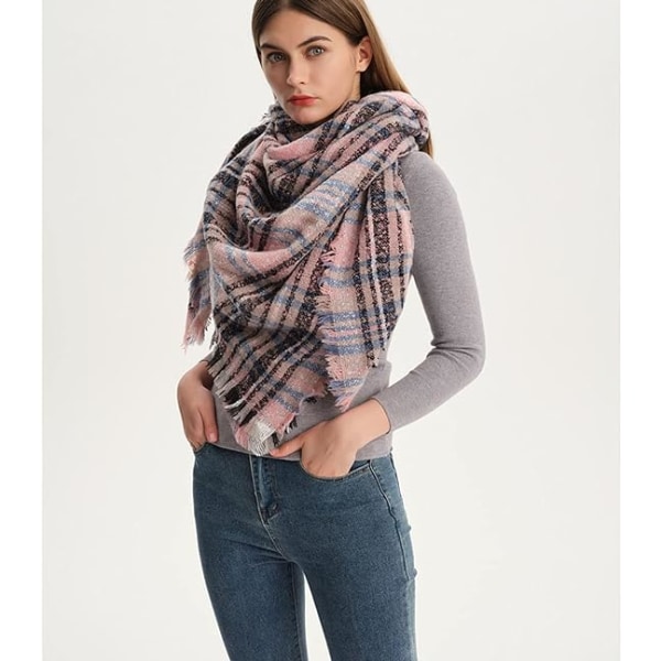 Dames Efterår Vinter Sjal Klassisk Tassel Plaid Sjal Varmt Blødt Chunky Stort Tæppe Wrap Sjal Sjal Cirkel Sjal Wrap (Lilla)