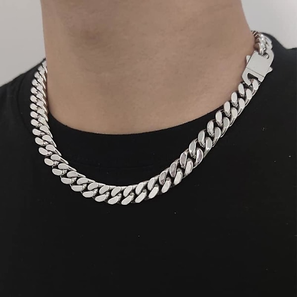 12mm Miami Cuban Link Chain för män och kvinnor 316l rostfritt stål pojkar Hiphop silverfärg choker halsband 16/18/20/22/24/26 tum