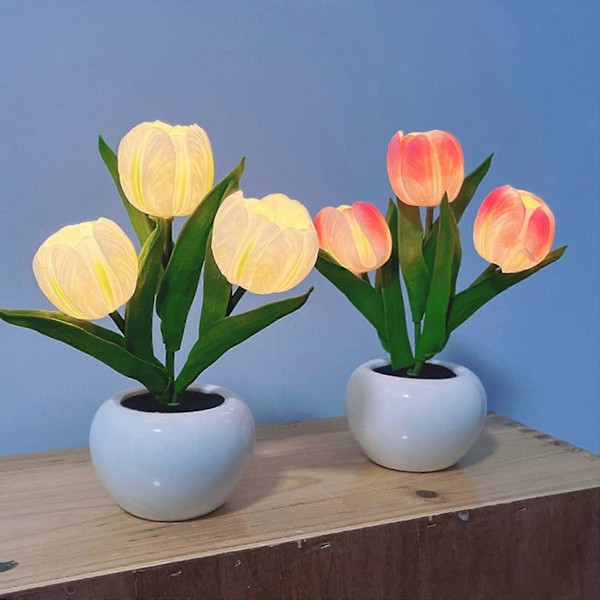 Nattlampe med soveromsatmosfære, kunstig blomst i potte, jentegave, flerfarget PU, kreativ borddekorasjonslampe Orange usb plug