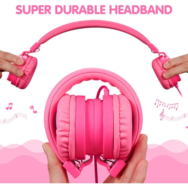 Foldbar Hovedtelefon, On-Ear Audio Justerbar Letvægts Hovedtelefon til Mobiltelefoner Smartphones Iphone Bærbar Computer Mp3/4 Øretelefoner (Pink)