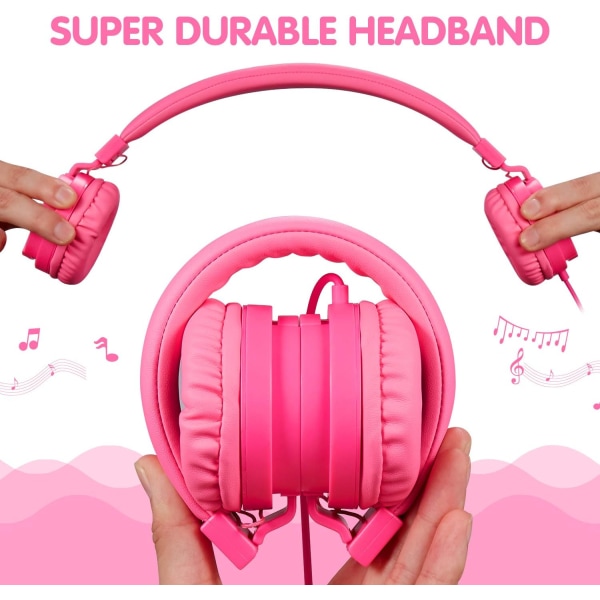 Foldbare hovedtelefoner, On-Ear Audio Justerbar letvægtshovedtelefon til mobiltelefoner Smartphones Iphone Bærbar computer Mp3/4 øretelefoner (Pink)