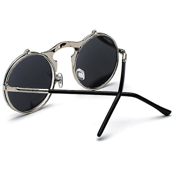 Unisex solbriller til mænd med runde øjne og flip-up-linser Silver Frame White Lenses