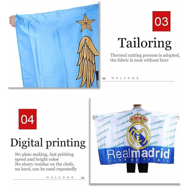 Real Madrid Flag (wm 2022) (100 % polyesteriä ja koko 86*138)