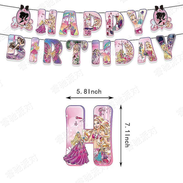 37 st Barbie Grattis på födelsedagen Party Dekoration, rosa Barbie Tecknad docka Banner Cake Topper Barbie Ballonger