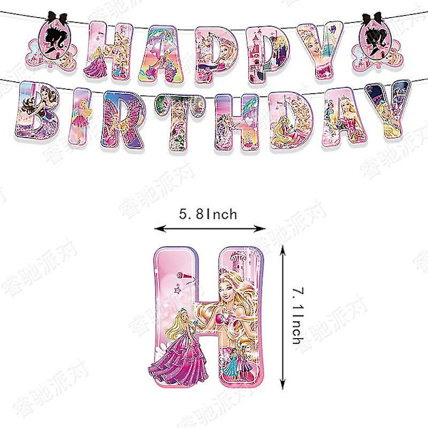 37 st Barbie Happy Birthday Party Dekoration, rosa Barbie Cartoon Doll Banner Cake Topper Barbie Ballonger