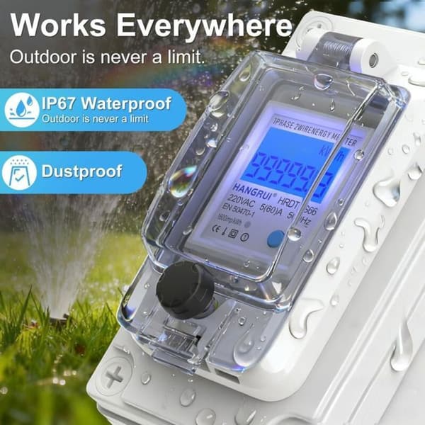 Bærbar digital energimåler 60A 230V IP67, CEE Schuko-stik, hukommelsesfunktion for strømtab til apparater