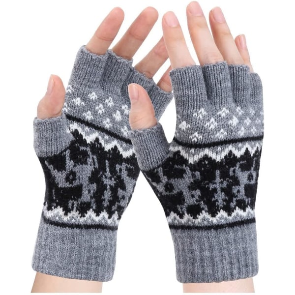 Fingerløse handsker - Termiske vinterhandsker Varme bløde strikvanter Koldt vejr Vindtætte udendørs sports kørsel, skiløb, løb gave til familien (grå)