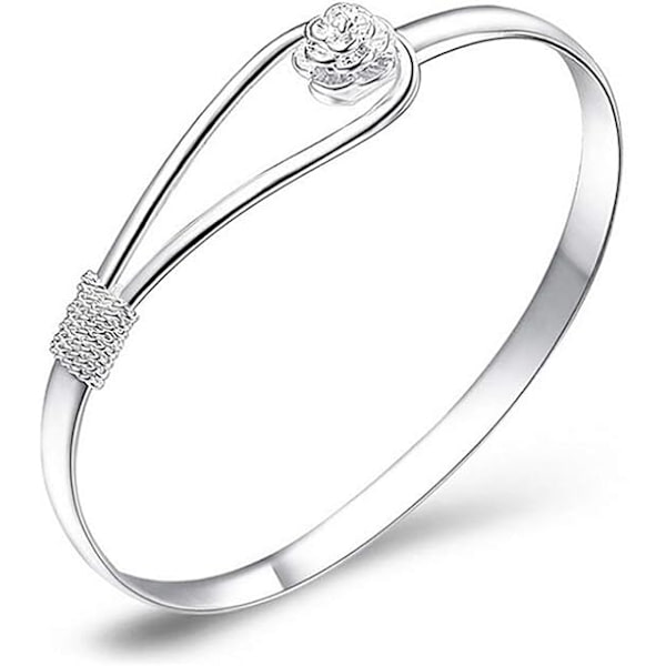 Sølv Armbånd Elegant Clip-On Knap Dame Sølv Armbånd Blomster Design Sølv Charm Armbånd Bangle Klassisk Bangle Smykker(belagt sølv)
