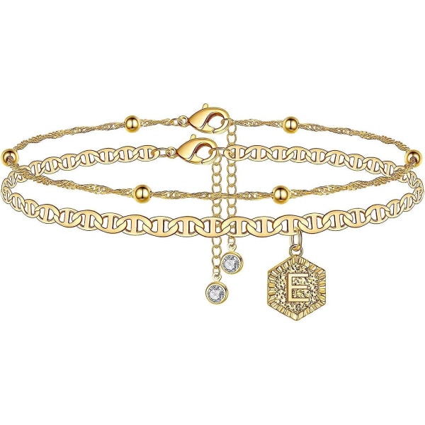 Ankelkæder til kvinder Initial Anklet, 2 stk. Mariner Chain Lagt 14k Guldbelagt Bogstav Anklet Initialer Søde Sommer Ankler Ankler Guld Ankler Bra