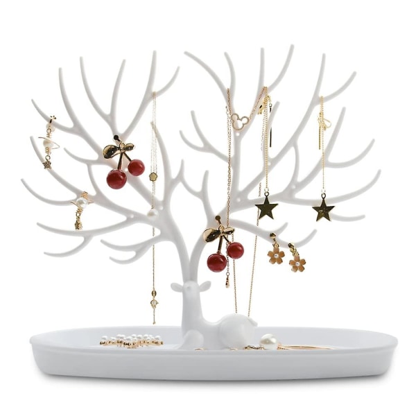 Antlers smykkestativ, tre-lags smykkeholder med skuffer, dekorativt smykketre White