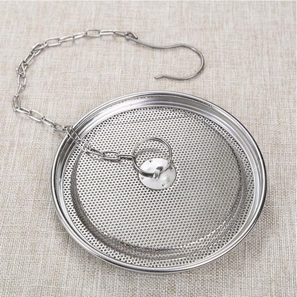 Krydderisigte med hængekæde, te-kugler i rustfrit stål, filter, suppe, krydderier, separationskurv, diameter 20cm