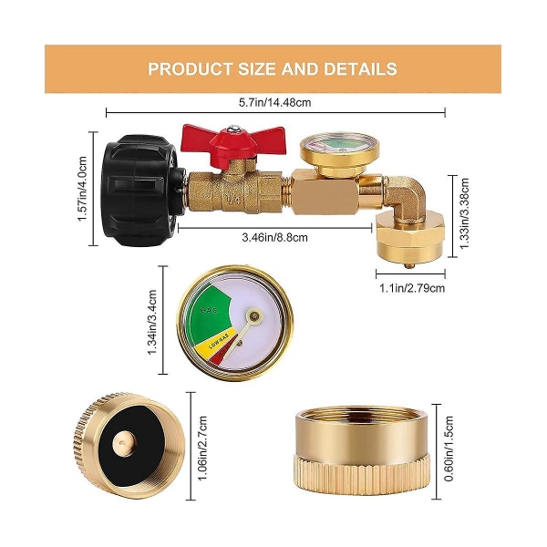 Qcc1 Propane Refill Elbow Adapter With Propane Tank Gauge, 90 Degrees Propane Refill Adapter With O