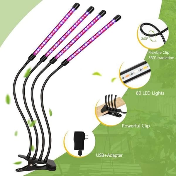 LED-gartnerivækstlys (vækst og blomstring) – 360° justerbar klips – 3/9/12t cyklustimer – 3 tilstande – 9 lysstyrkeniveauer