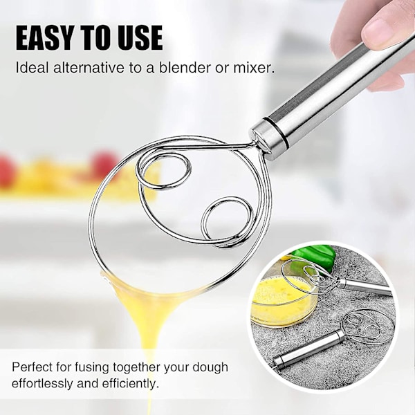 Dansk dejpisker, 2-pak premium rustfrit stål hollandsk piskeris, stor håndmixer Artisan Blender Fo