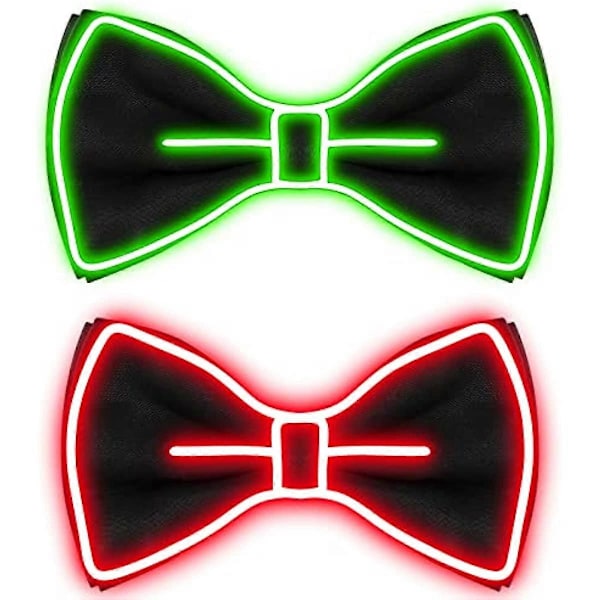 Lysande Fluga för Män 2 Stycken Neonflugor LED Fluga Röd och Grön El Wire Fluga Självlysande LED Fluga för Barn Pojkar Män Rave Party Rolig