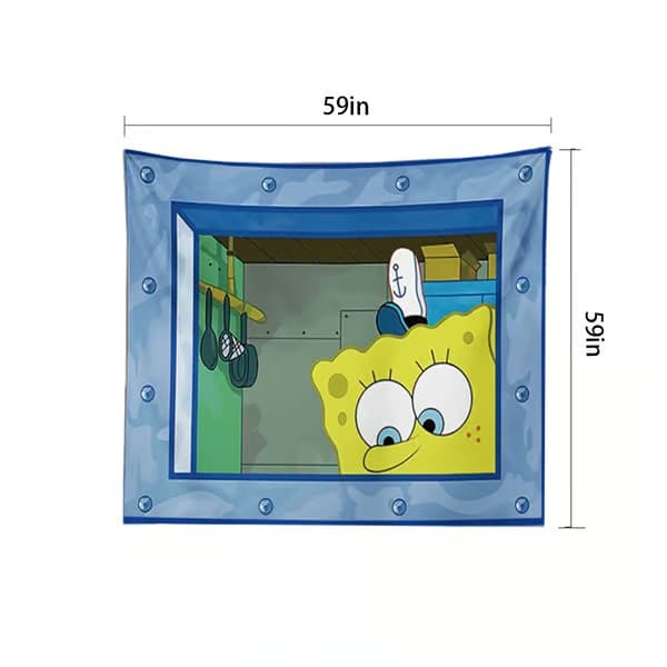 Tecknad gobeläng rolig väggbonad tapet för sovsal vardagsrum väggdekor SpongeBob SquarePants 150x150cm