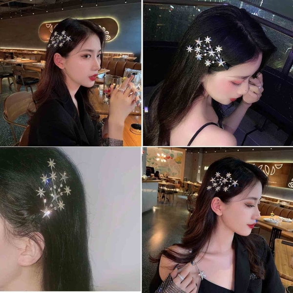 Kristallstjärna hårklämma barrette silver strass hår bling kluster stjärna hårnål hår  hårnålar huvudbonad brud håraccessoarer   (guld)
