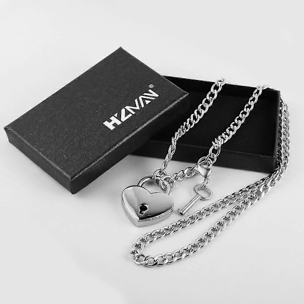 Alla hjärtans dag Hjärta Hänglås Halsband Hänge Rostfritt Stål Choker för Män Kvinnor med Lås och Nyckel Kedja Par Berlock Smycken
