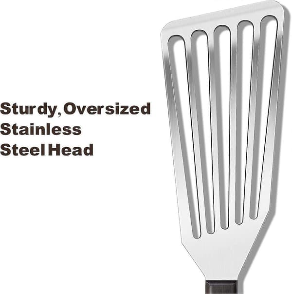 Fiskespatel i rustfrit stål til non-stick køkkengrej, slidsfiskespatel med skråt hoveddesign