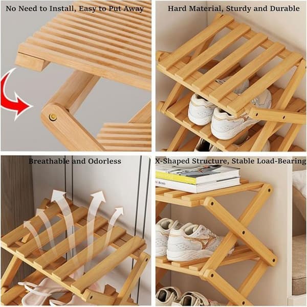 5-vånings hopfällbart skoställ i bambu – För entré, sovrum och hall – Kompakt design