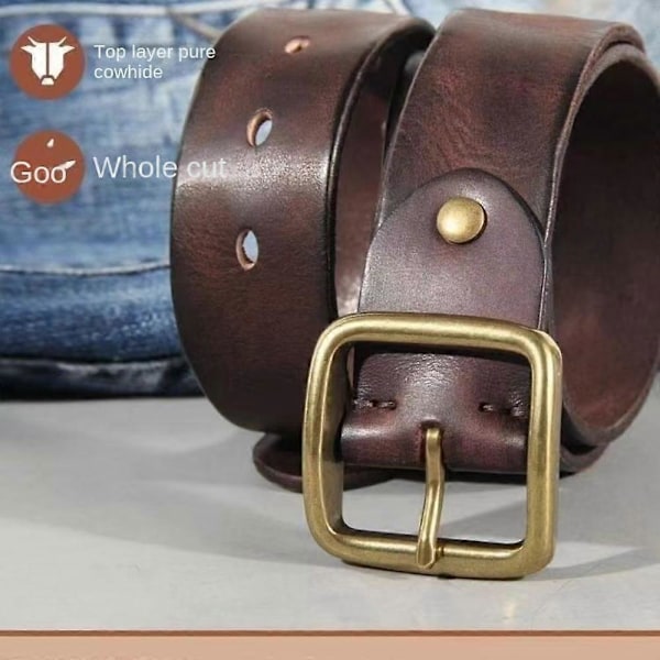 Paul Äkta Läder Herr Miss Belt Äkta Läder Spänne Årets Ox Retro Ren Kohud Jeans Midja coffee 110cm