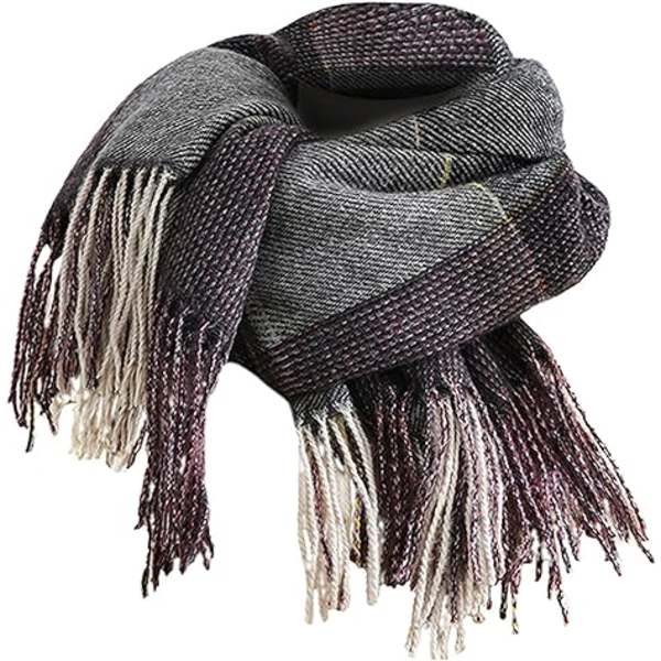 Dame Imitation Cashmere Sjal - Vinter Lang Blød Varmt Tartan Tassel Sjal Sjal til Damer, Tassel Sjal Sjal Gaver til Kvinder (Brun)