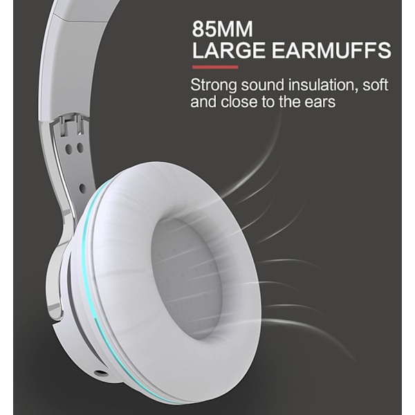Bluetooth-kuulokkeet korvan yli, LED-valolla varustetut langattomat kuulokkeet korvan yli Hi-Fi-stereokuulokkeet taitettavat langalliset kuulokkeet mikrofonilla yhteensopivat (valkoinen)